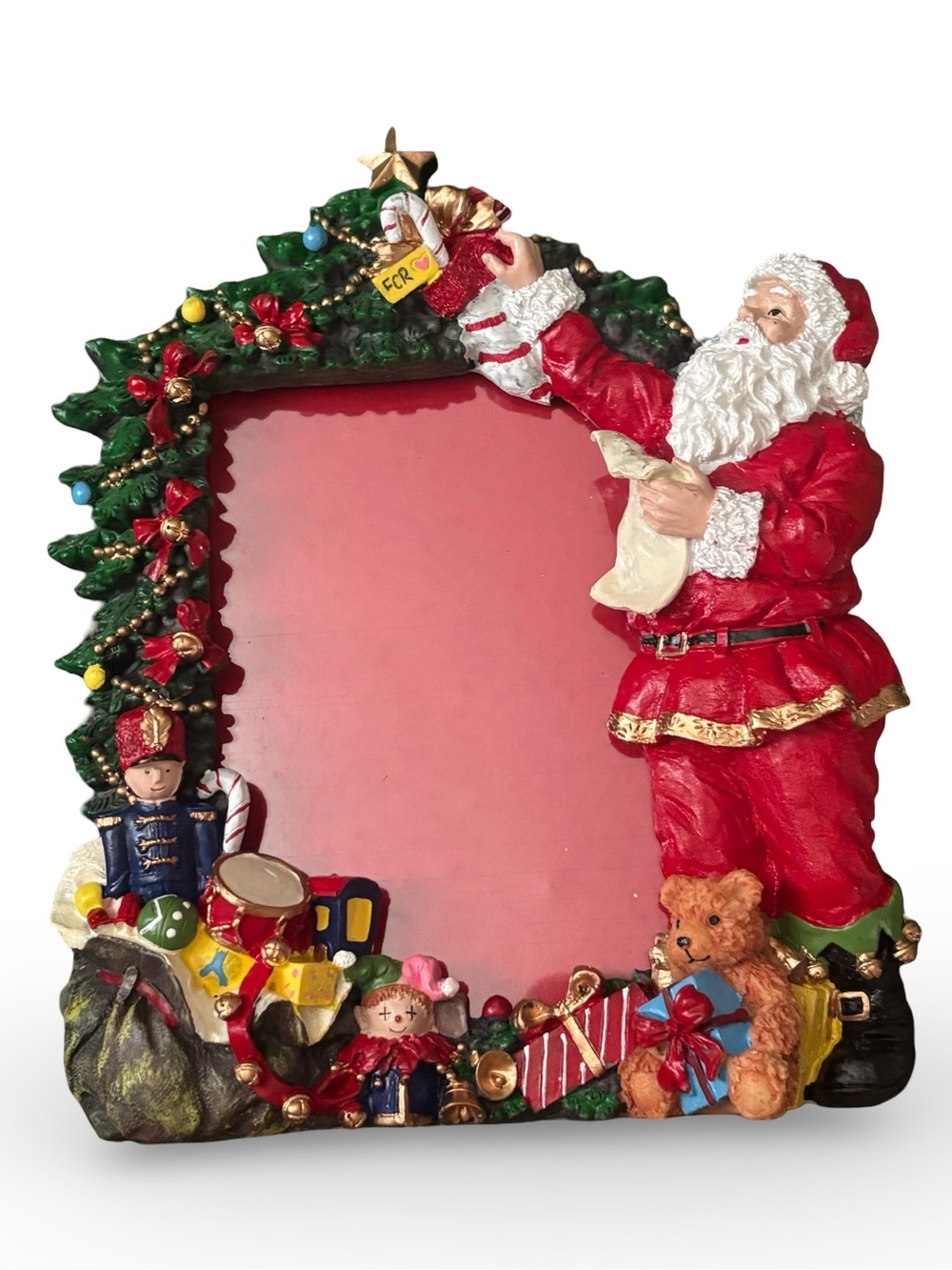 3 D Resin Holiday Photo Frame Santa & Bear Toy's & Christmas Tree Stand up